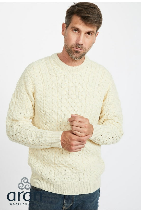 Men's 100% Wool Irish Cable Knit Fisherman Sweater Pullover Made in Ireland