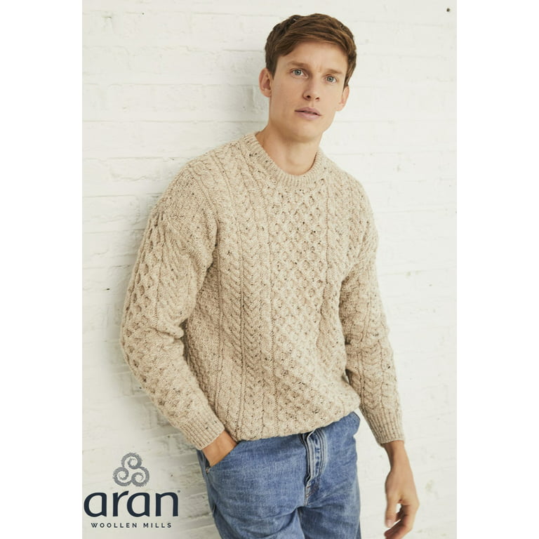 Aran Woollen Mills Men's 100% Wool Irish Cable Knit Fisherman Sweater  Pullover Made in Ireland