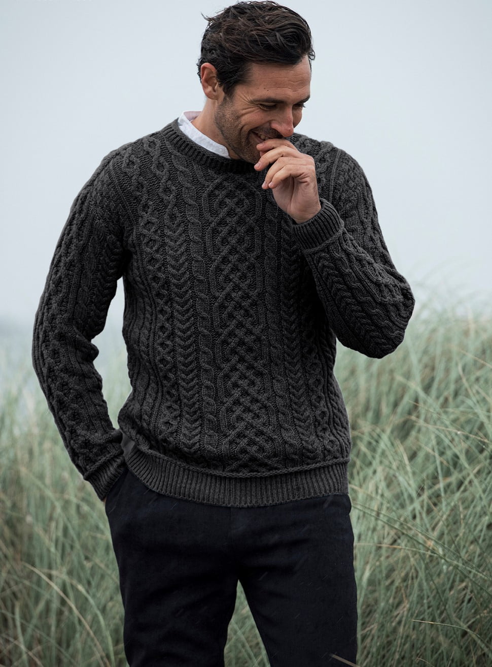 Aran Woollen Mills Men's Cable Knitted 100% Premium SuperSoft Merino Wool  Sweater Fisherman Pullover Honeycomb Stitch Made in Ireland 