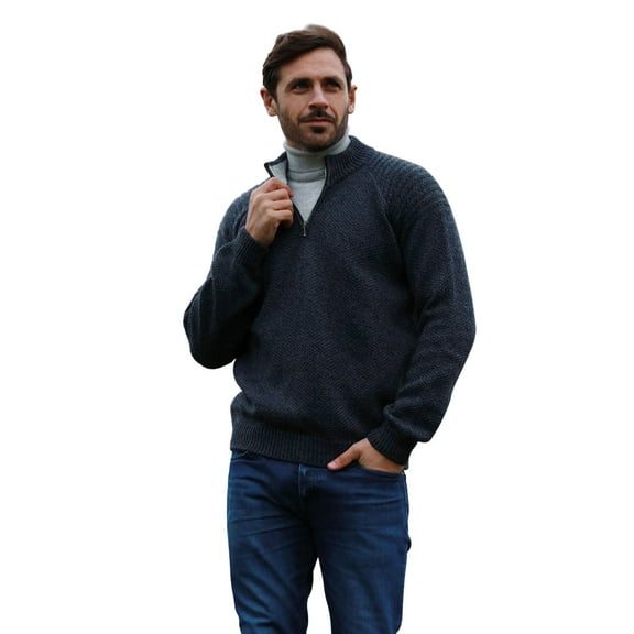 Aran Woollen Mills Men's Irish Ribbed Half Zip Sweater Merino Wool
