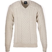 Aran Woollen Mills Mens Merino Wool Irish V Neck Sweater White, XSmall