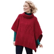 Aran Woollen Mills Patchwork Knitted Cape 100% Premium Soft Merino Wool Cowl Neck Women`s Poncho Made in Ireland | One Size