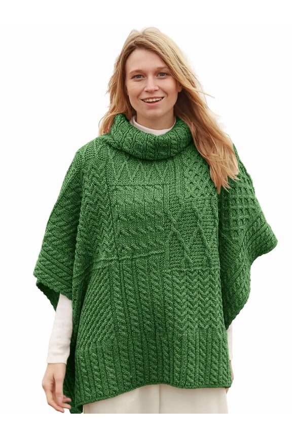 Patchwork Knitted Cape 100% Premium Soft Merino Wool Cowl Neck Women`s Poncho Made in Ireland | One Size