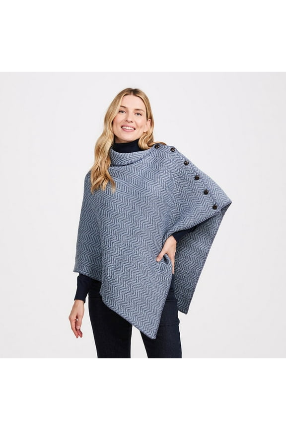 Poncho 100 % Soft Merino Wool Women`s Irish Cape with Buttons and Herringbone Pattern Made in Ireland