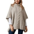 thumbnail image 1 of Aran Woollen Mills Supersoft Merino Wool Cowl Neck Poncho Irish Cape Made in Ireland | Toasted Oat Color, 1 of 4