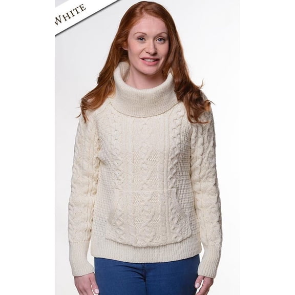 Aran Woollen Mills Women's 100%Merino Wool Cowl Neck Irish Pullover Sweater Made in Ireland