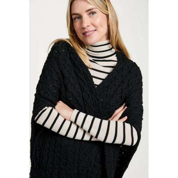 Aran Woollen Mills Women's Wool Wrap with Pockets, Black, One Size