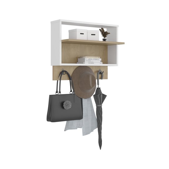 Aranjuez Wall-Mounted Coat Rack with Hooks, Modern Floating Shelf for Entryway, Multicolor Particle Board, Space Saving Entryway Organizer