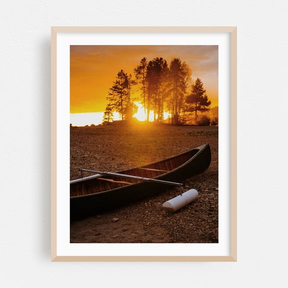 Arapahoe Bay Canoe - Granby Colorado Photography Sunset Boat Nature Silhouette Scenic Lake Oak Framed Wall Art Print 9 x 12 inches