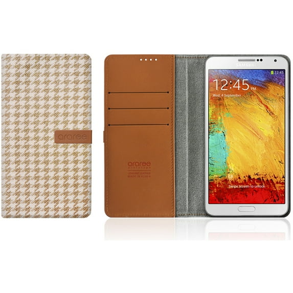 Araree Neat Diary Case for Samsung Galaxy Note 3, Houndstooth Beige