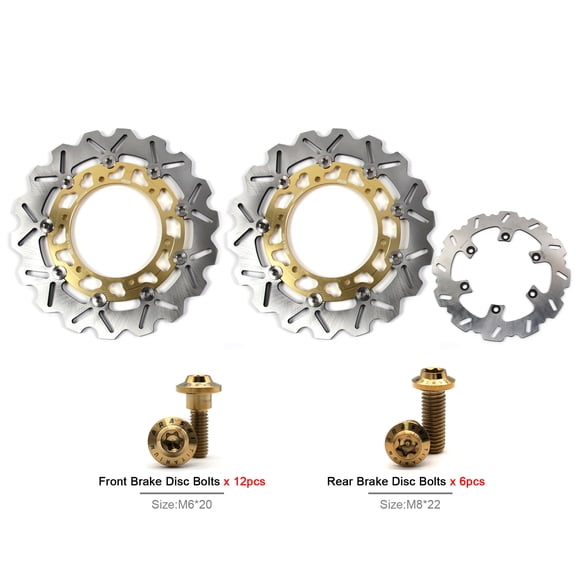 Arashi Front Rear Brake Disc Rotors and Mounting Bolts Screws for Yamaha FZS1000 Fazer 2001 - 2005 / BT1100 BULLDOG 2002 - 2006 Gold