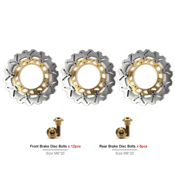 Arashi Front Rear Brake Discs Rotors w/Mounting Bolts Screws for Yamaha XVZ 1200 VENTURE ROYALE 1984 1985 1986 1987 XVZ1200 Gold