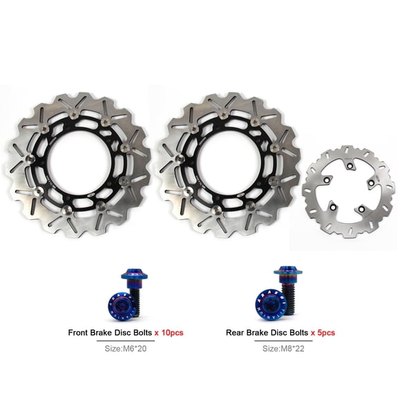 Arashi Front Rear Brake Disc Rotors and Mounting Bolts Screws for Yamaha FZ6 FAZER S2 600 2007 - 2009 / MT-03 660 2006 - 2011 Black