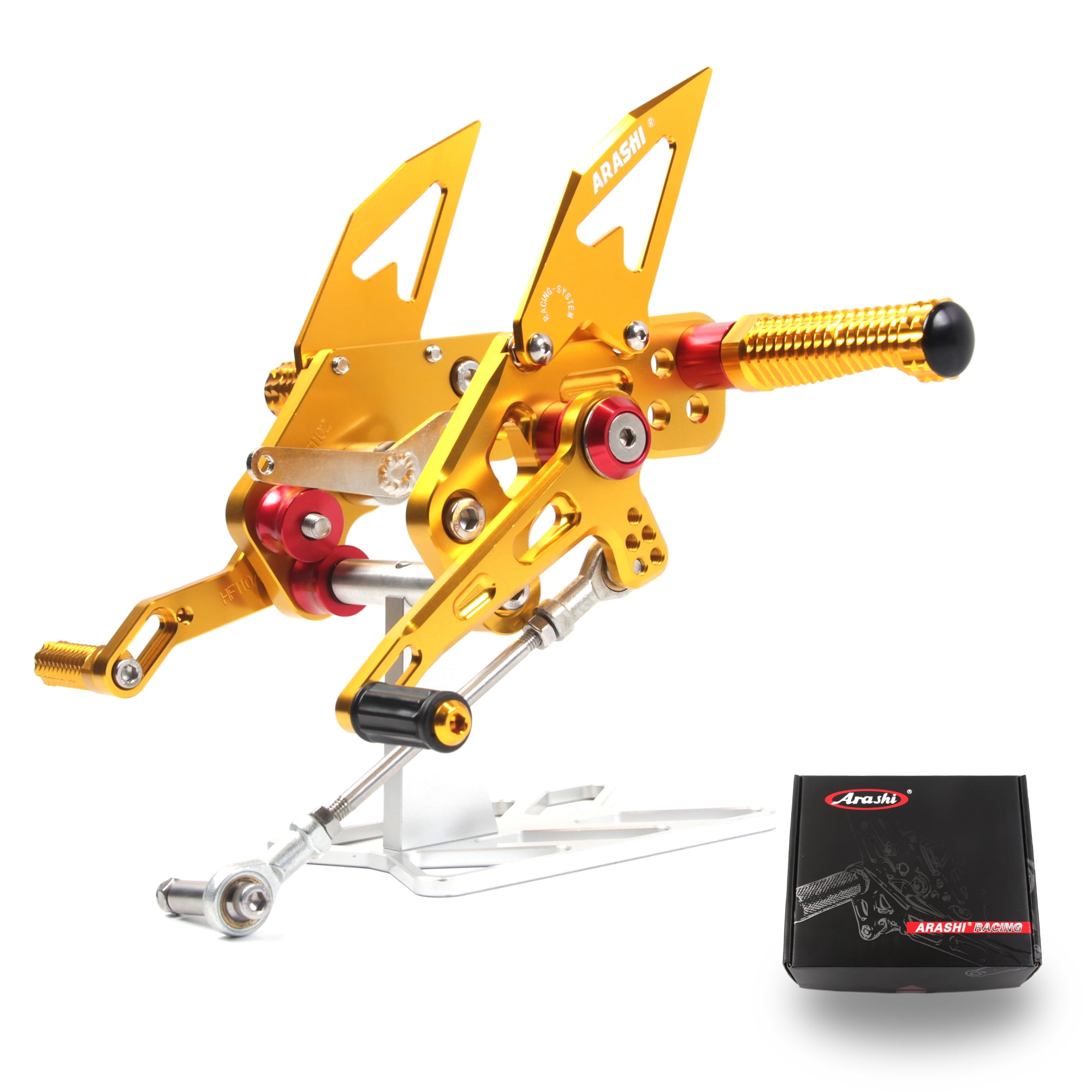 Red Rearsets Motorcycle Arashi (Version 2.1) Adjustable Rearsets for Kawasaki Z125 PRO 2016 ...