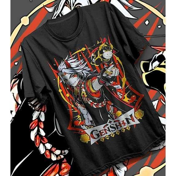 Arataki Itto Genshin Impact Japan Aesthetic Anime Japanese Gaming T-Shirt, Anime Waifu Shirt,Sport Grey color,size S