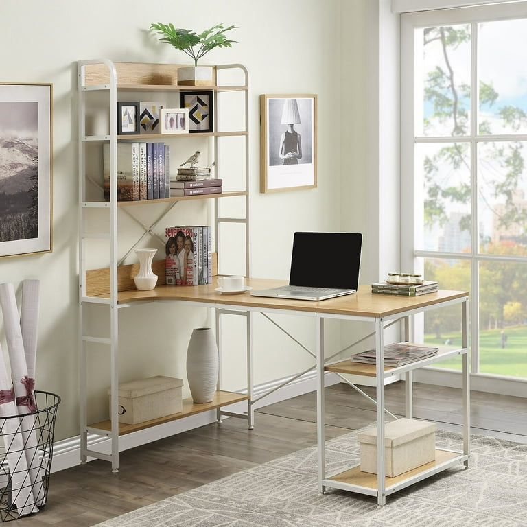 Arath H Shape Desk with Hutch Overall Product Weight 66.14 lb. This Modern Style Office Computer Desk is made of a solid metal frame with the two