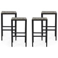 thumbnail image 1 of Arath Outdoor Modern Industrial Acacia Wood Bar Stools (Set of 4), Gray and Black, 1 of 9