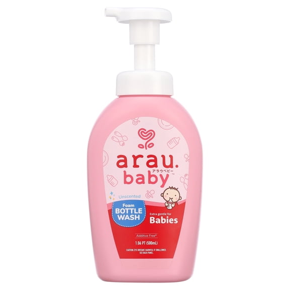 Arau Baby Unscented Foam Bottle Wash - Plant Based Dish Soap Safe for Newborns , Additive, Allergen & Dye Free- 17 fl oz (Pack of 1)