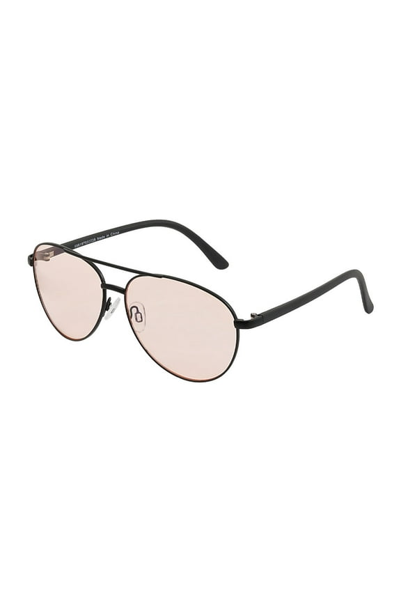 Matte Black Aviator Night Driving Glasses Sunglasses in Rose Lens Unisex Adult.