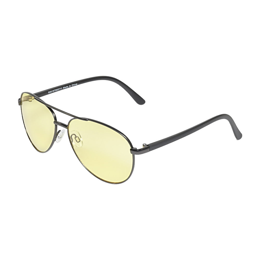 Aray Matte Gunmetal Aviator Night Driving Glasses - Yellow Lens