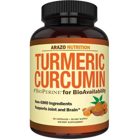 Arazo Nutrition Turmeric Curcumin with BioPerine 1300mg with Black Pepper - Joint Support Nutritional Supplements - 100% Herbal Tumeric Root - 60 Capsules