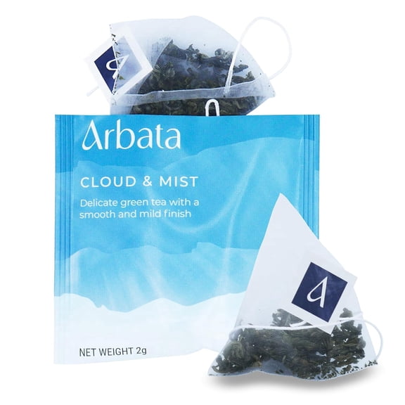 Arbata Cloud & Mist Tea, 12 Pyramid Tea Bags, Artisinal Lightly Caffeinated Green Tea, Naturally Flavored Premium Chinese Green Tea Bags, Bulk Yun Wu Tea