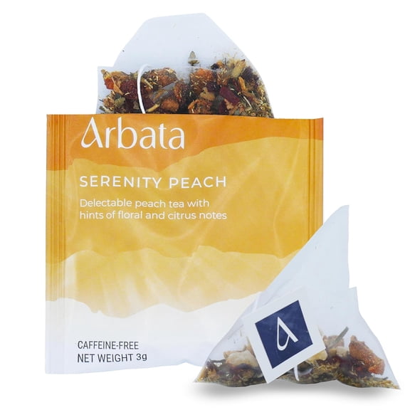 Arbata Serenity Peach Tea Caffeine Free Herbal Tea with Natural Peach, Apple, Pineapple & Citrus Flavors 12 Premium Pyramid Tea Bags Decaf Fruit Tea Blend for Relaxation