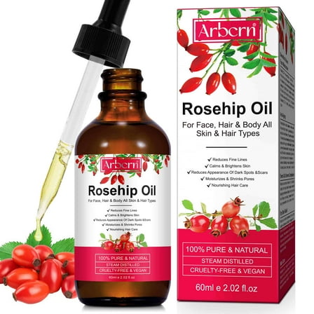 Arbcrn Rosehip Oil 100% Pure & Natural ,for Face - Hair & Body,Anti-Aging Moisturizer for All Skin Types, 2.02 fl.oz