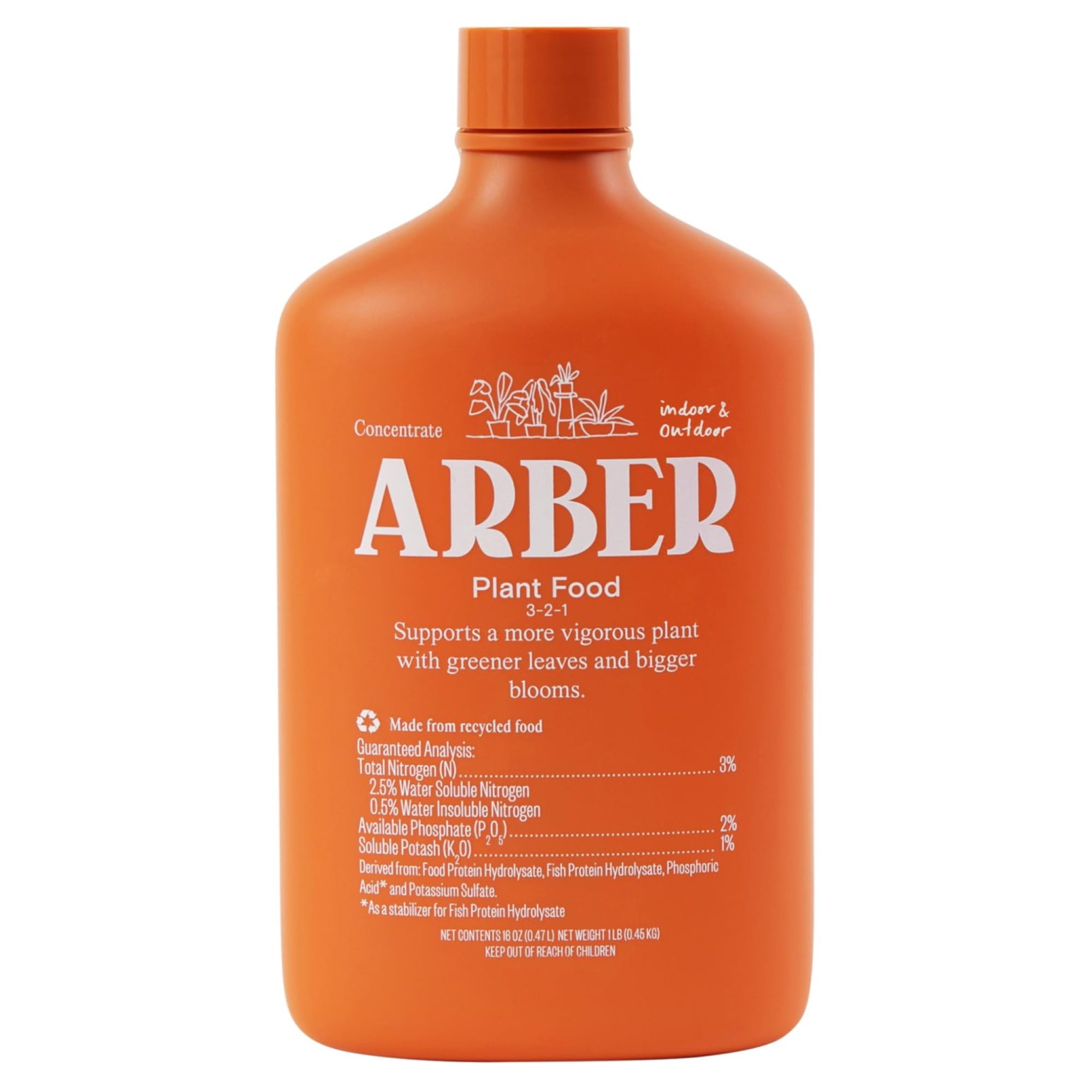 Arber Organic Plant Food Indoor & Outdoor 3-2-1 Fertilizer Concentrate, 16oz