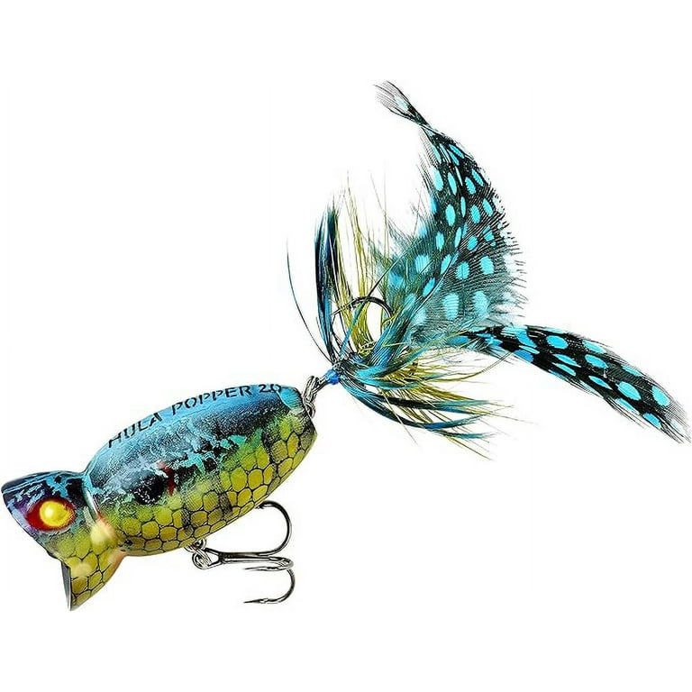 Hula Popper 2.0 Topwater Fishing Lure with Feathered Treble Hook and  Crackle Pattern Body