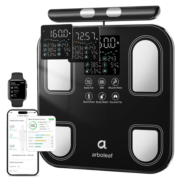 Arboleaf 8-Electrode Smart Scale for Body Weight: Full Body Composition Analyzer, 50+ Metrics, Dual-Frequency BIA 400 lb Weight Capacity Standard & Athlete Modes Muscle Mass, Black