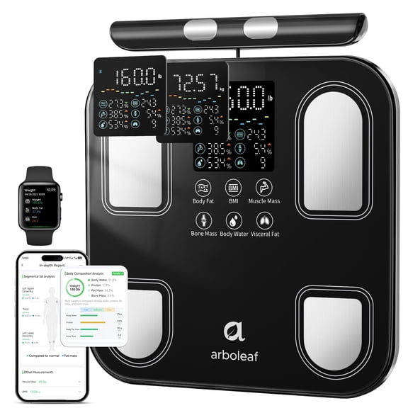 Arboleaf 8-Electrode Smart Scale for Body Weight: Full Body Composition Analyzer, 50+ Metrics, Dual-Frequency BIA 400 lb Weight Capacity Standard & Athlete Modes Muscle Mass, Black