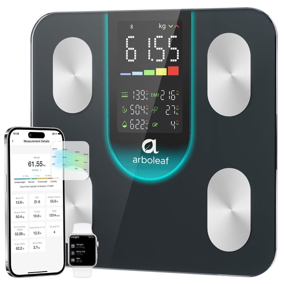 Arboleaf Smart Body Fat Scale – 4-Electrode BIA Digital Bathroom Scale, App Sync, 14 Metrics, 400lb Capacity