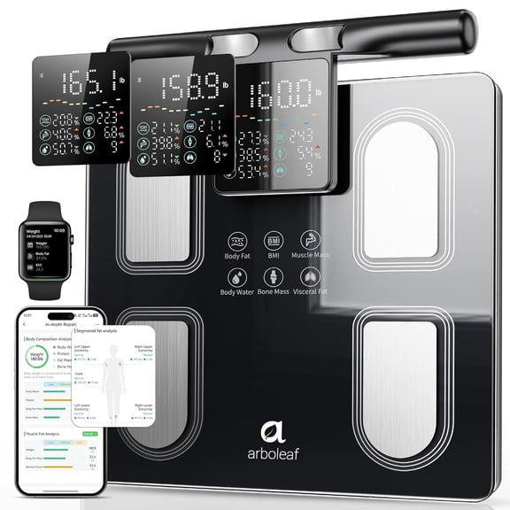 Arboleaf Smart Body Fat Scale  8-Electrode Full Body Composition Analyzer, Bluetooth Bathroom Scale with App, 400lb Capacity, Large Display