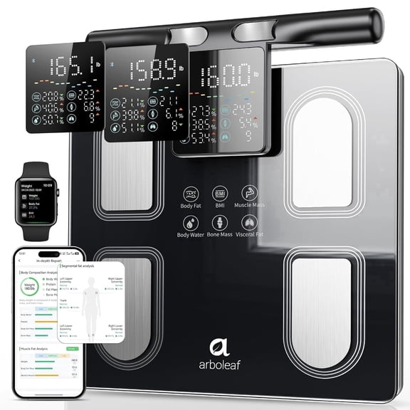 Arboleaf 8-Electrode Body Composition Scale with Handle Display - Eye-level 5.3-inch Display, 50+ Body Metrics, Bluetooth App Sync, 400 lb Capacity, Large Display