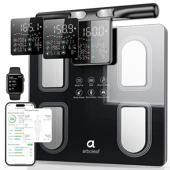 Arboleaf Smart Body Fat Scale – 8-Electrode Full Body Composition Analyzer, Bluetooth Bathroom Scale with App, 400lb Capacity, Large Display