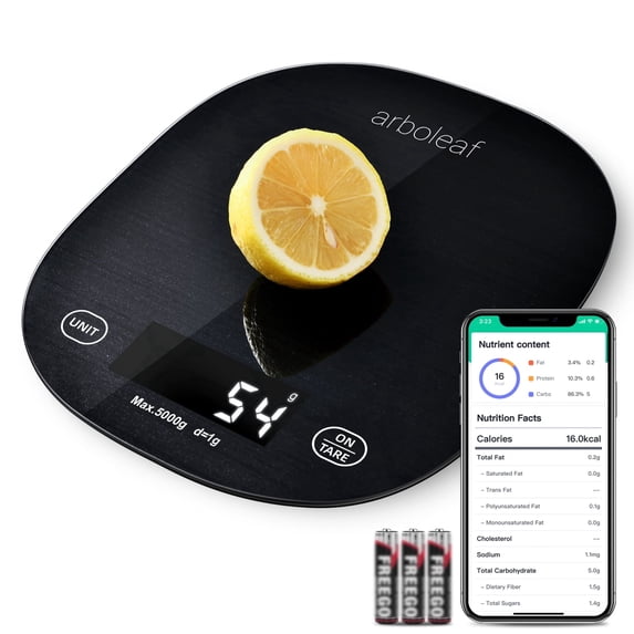 Arboleaf Smart Food Scale, 22lb Digital Food Scale with Nutritional Calculator & App, Precision 0.1oz/0.5g, Black
