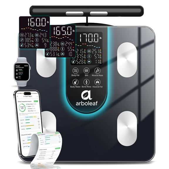 Arboleaf Smart Scale for Body Weight – 8-Electrode BIA Body Composition Analyzer, 7-in-1 Display for BMI, Body Fat & Muscle Mass, 50+ Metrics in App