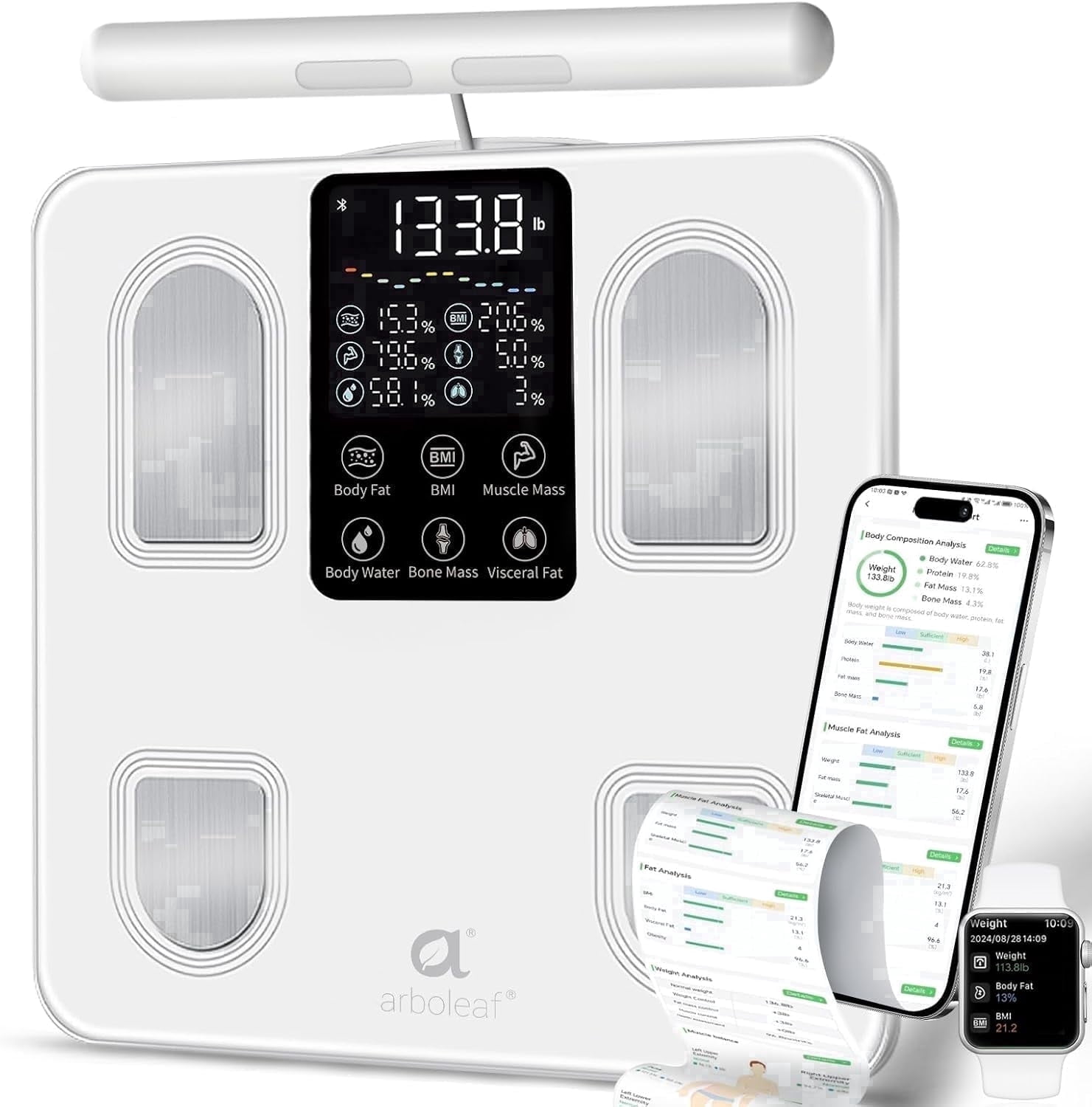 Arboleaf 8-Electrode Body Fat Scale, High Precision Analyzer Tracks 50+ Metrics – Game Day Health for Athletes & Soccer Fans, Father's Day Gift for Dad