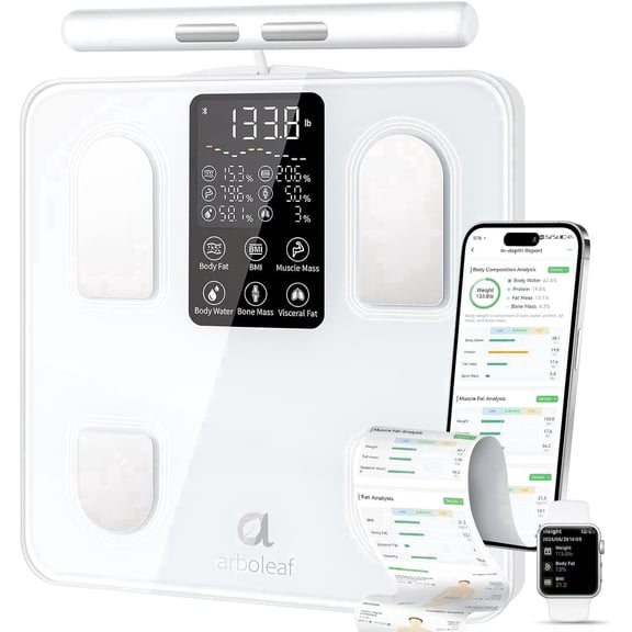 Arboleaf 8-Electrode Body Fat Scale, High Precision Analyzer Tracks 50+ Metrics, Scale for Body Weight, with BMI, Body Fat, Muscle Mass, Full Body Composition Analyzer