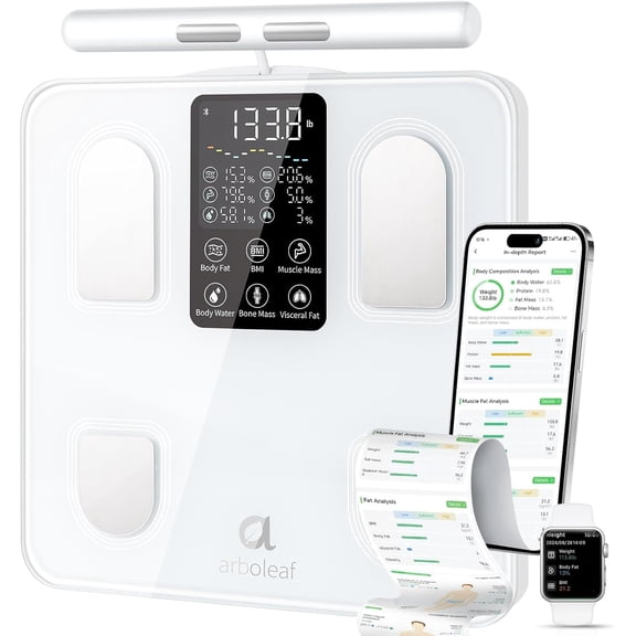 Arboleaf 8-Electrode Body Fat Scale, High Precision Analyzer Tracks 50+ Metrics – Game Day Health for Athletes & Soccer Fans