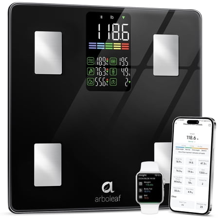 Arboleaf Smart Bathroom Scale, 14 Body Composition Metrics (BMI/Body Fat/Muscle Mass), Large LED Display, App Sync, 500lbs Capacity, 11.8"