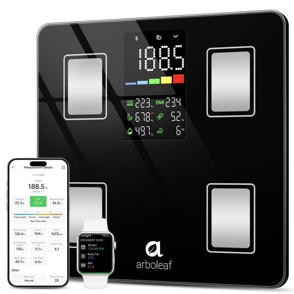 Arboleaf Smart Scale Digital Bathroom Scale - 14 Body Data Analysis, 396 Lb Capacity, Black