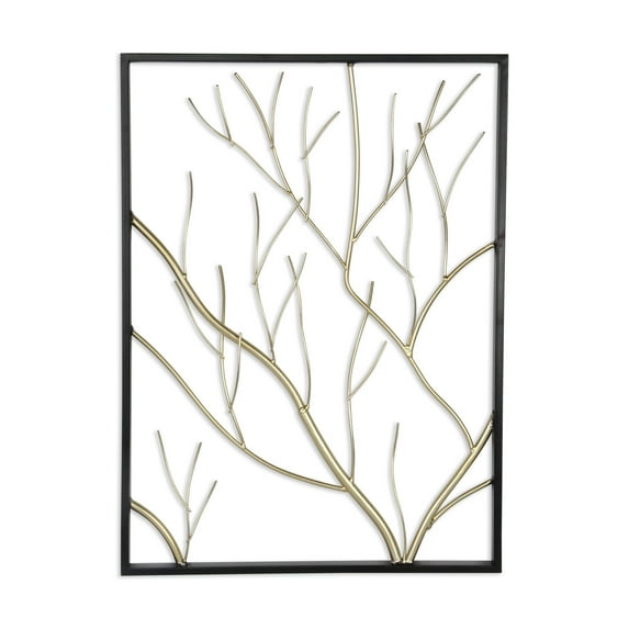 Arbolia Gold Metal Tree Branch Rectangular Framed Wall Art