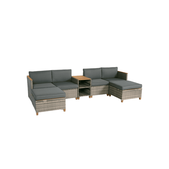 Arbor 7 Piece Patio Conversation Set Solid Wood Sectional Sofa Set Outdoor Wicker Modular Seating Group for 6 Person