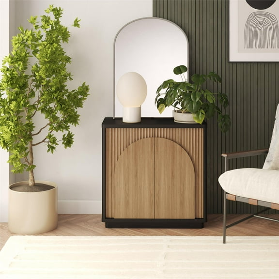 Arbor Accent Cabinet with Arched Front, Walnut and Black