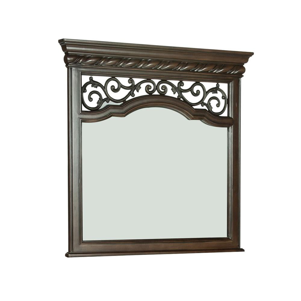 Arbor Place Dark Brown Wood Landscape Mirror with Brass Accents
