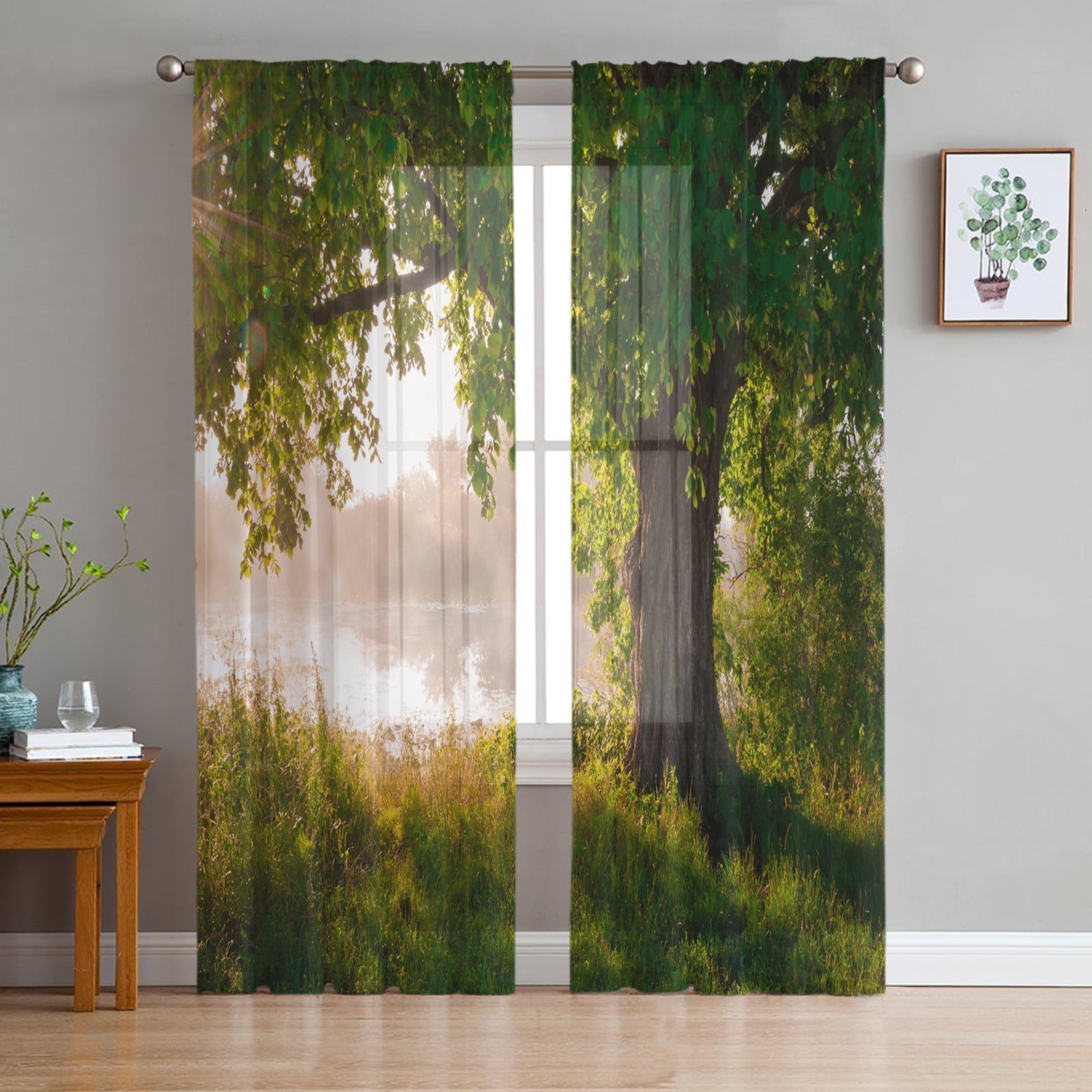 Arbor Tree Lake Landscape Sheer Voile Curtain For Living Room Arbor Tree Lake Landscape Sheer Voile Curtain For Living Room