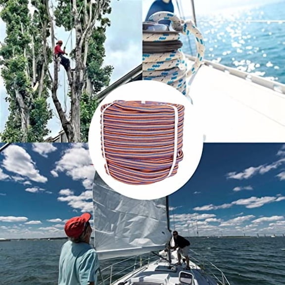 Arborist Bull Rope, 1/2 Inch by 150 Feet 12 Strand High Strength Tree Rope for Flagpole Halyard Clothesline Camping Sailing Swings(Blue&Orange)