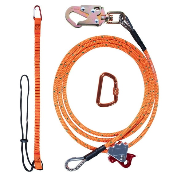 Arborist Flipline 1/2" x 8ft, Steel Core Flip Line for Tree Climbing - Alloy Steel Snap Hook, Aluminum Carabiner & Tool Lanyard